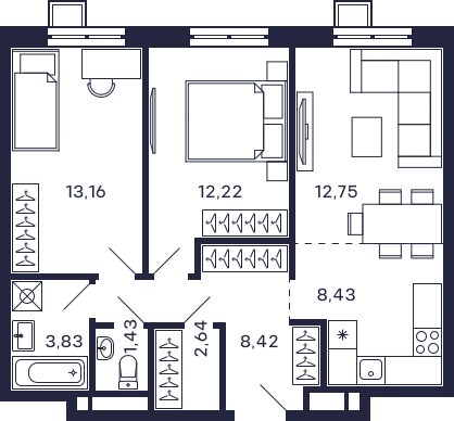 Планировка 2-комнатная квартира в Квартал "Тетрис"