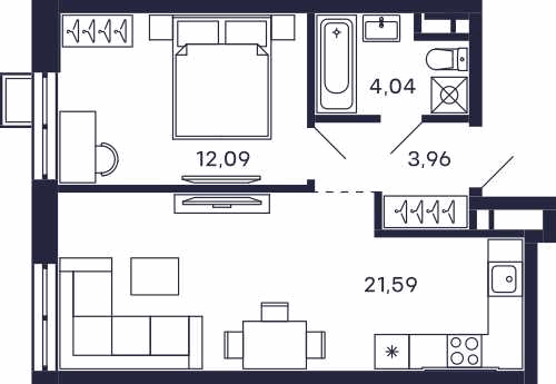 Планировка 1-комнатная квартира в Квартал "Тетрис"