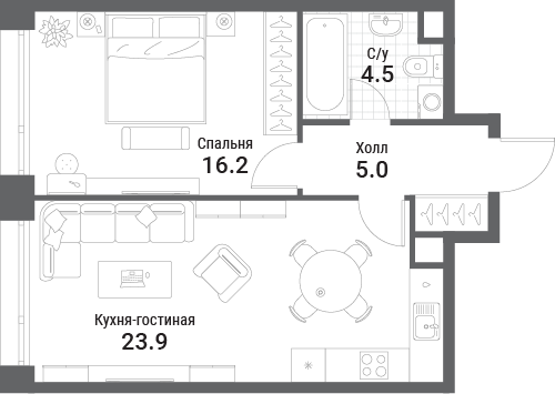 Планировка 1-комнатная квартира в ЖК Nagatino i-Land (Нагатино ай-лэнд)