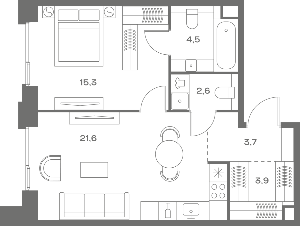 Планировка 1-комнатная квартира в ЖК Soul (Соул)