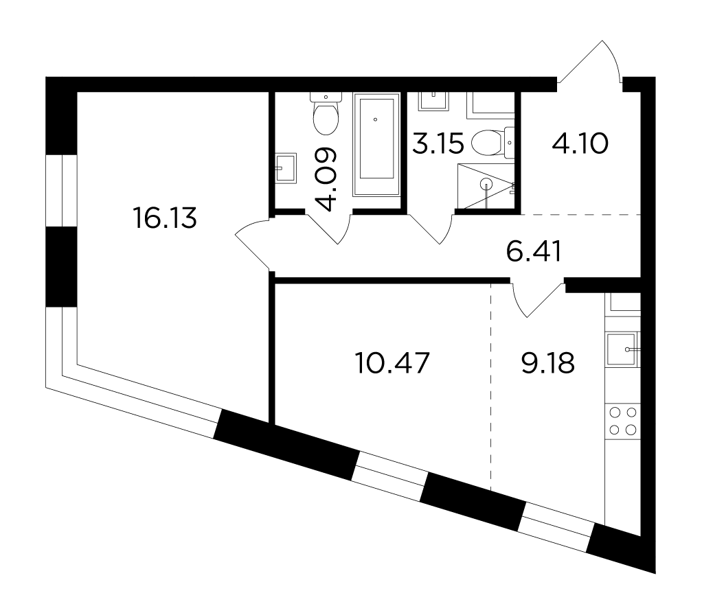 Планировка 2-комнатная квартира в ЖК FORIVER (Форивер)