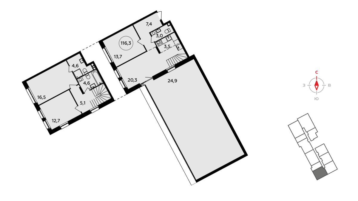 Планировка 4-комнатная квартира в ЖК "Прокшино"
