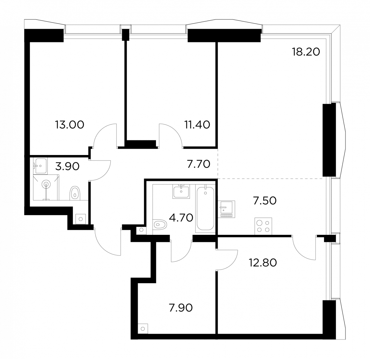 Планировка 4-комнатная квартира в ЖК INJOY (Инджой)