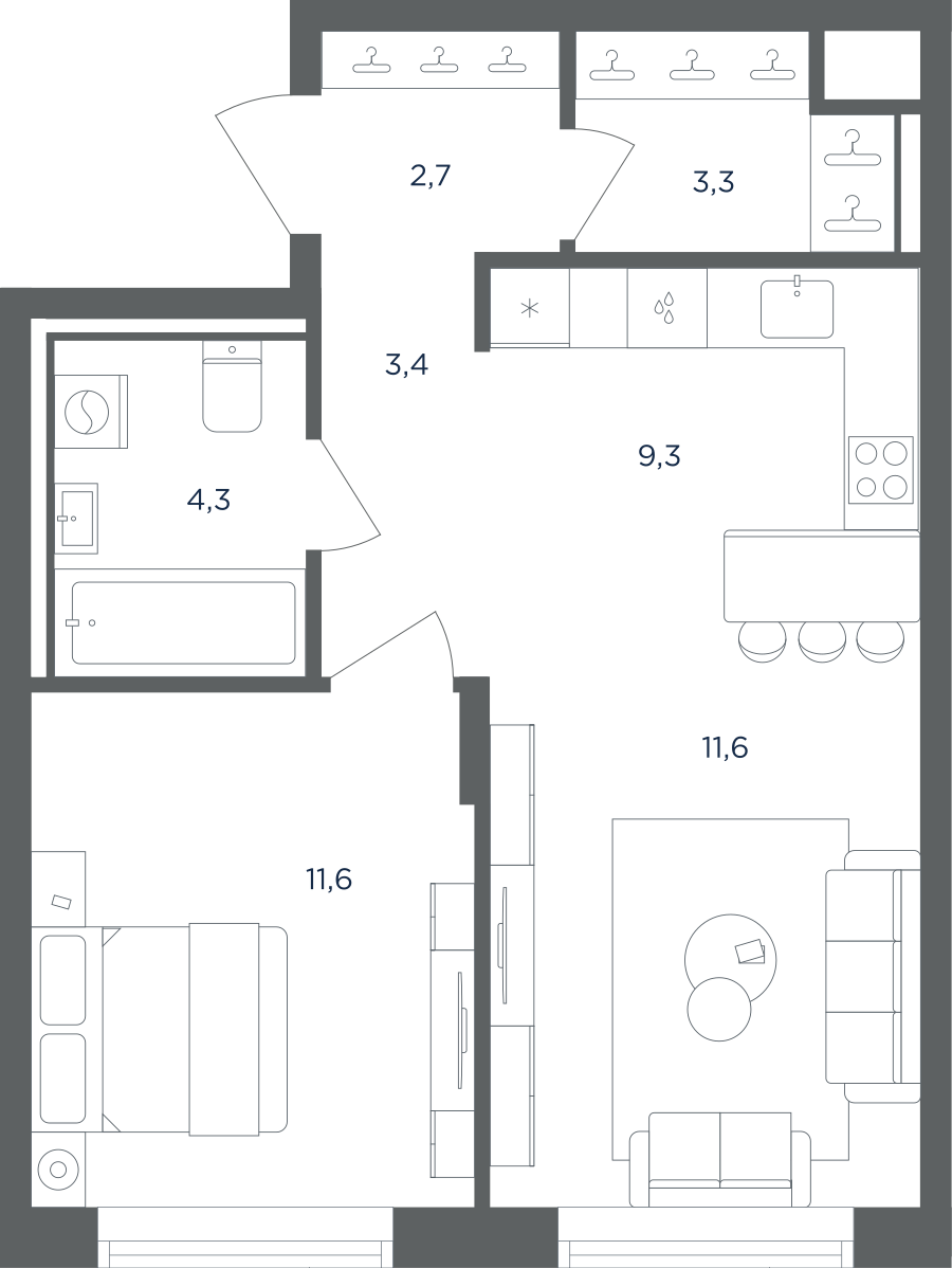 Планировка 2-комнатная квартира в ЖК "Равновесие"