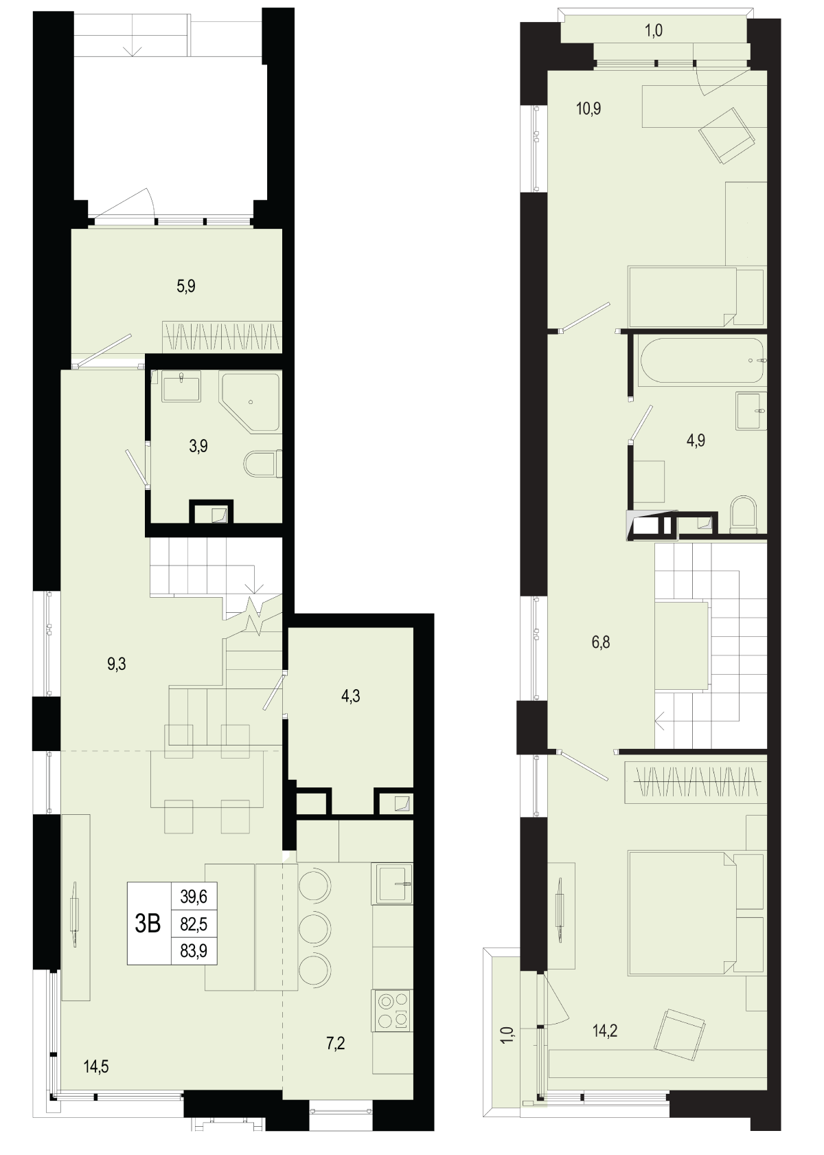 Планировка 3-комнатная квартира в ЖК "Новая Щербинка"