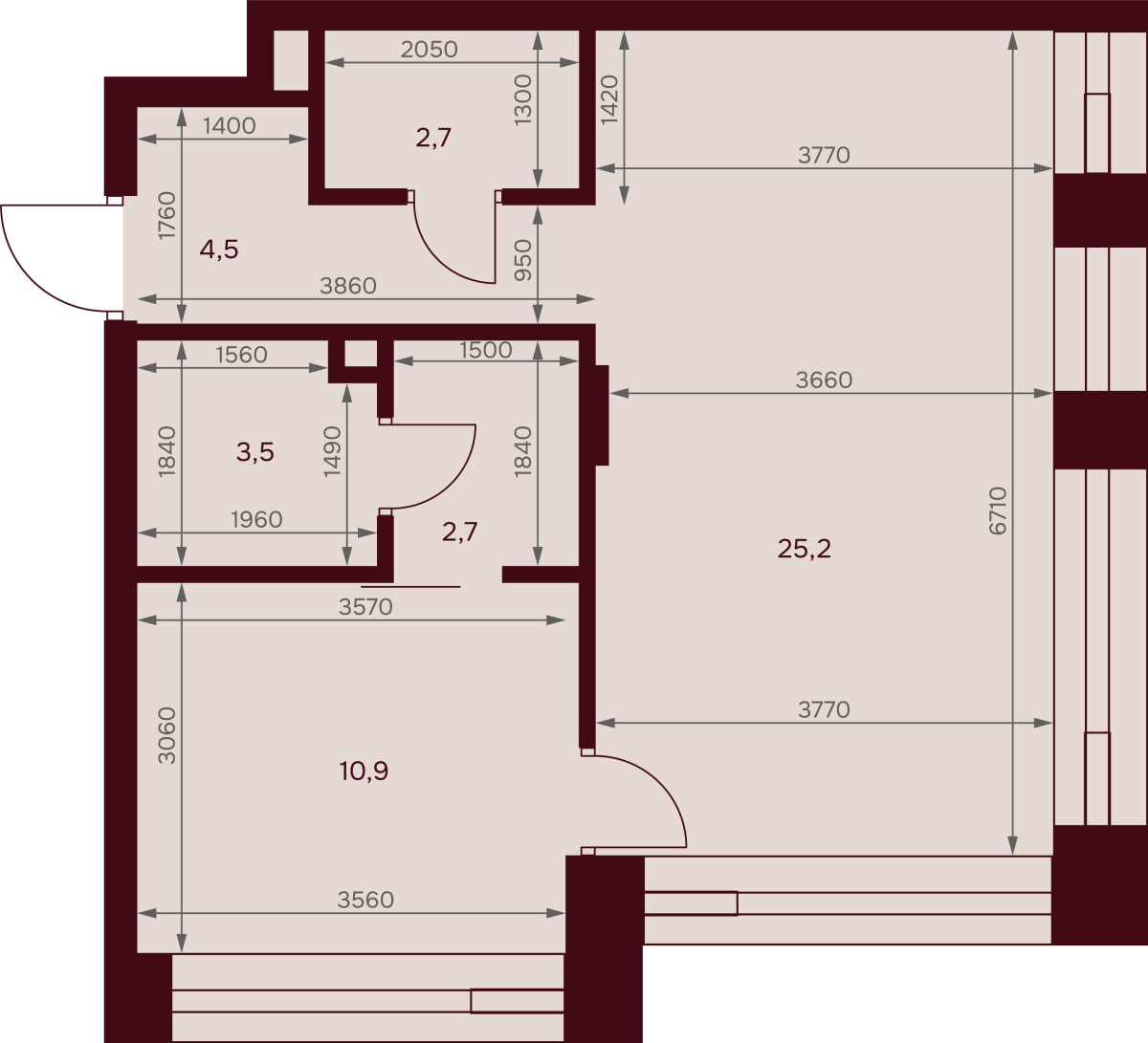 Планировка 1-комнатная квартира в ЖК "Дом 7 Даниловский"