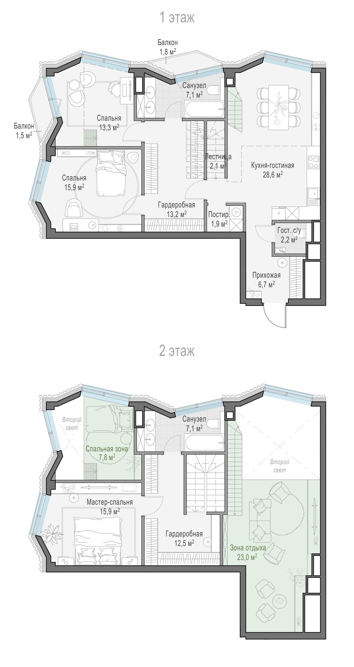 Планировка 2-комнатная квартира в ЖК "Тишинский бульвар"