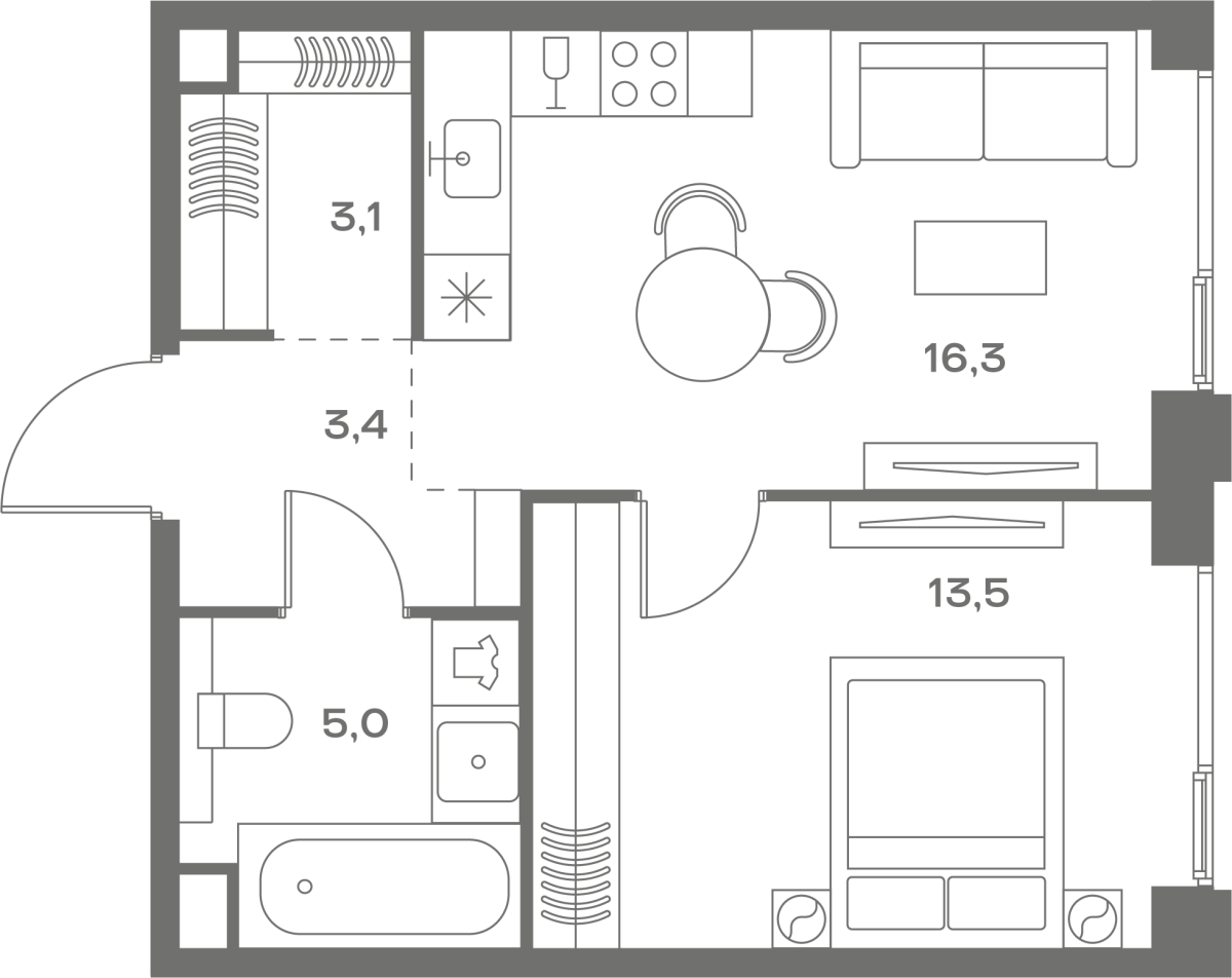 Планировка 1-комнатная квартира в ЖК Soul (Соул)