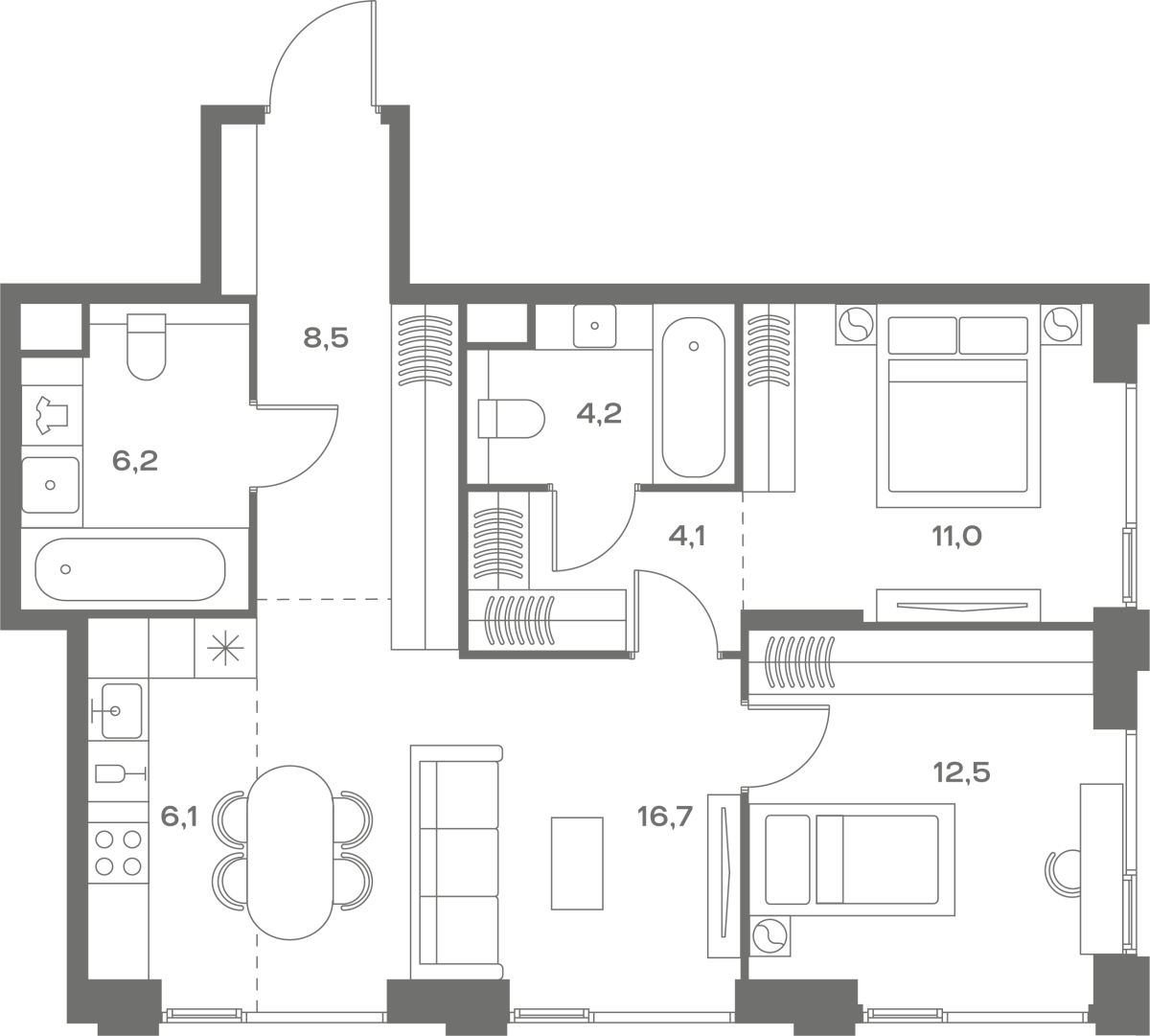 Планировка 2-комнатная квартира в ЖК Soul (Соул)