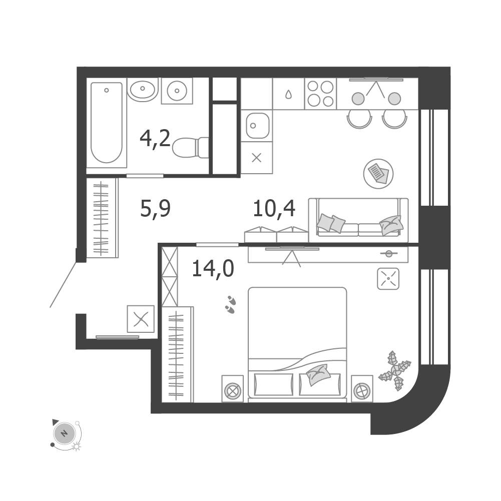 Планировка 1-комнатная квартира в ЖК Shagal (Шагал)
