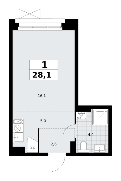 Планировка 1-комнатная квартира в ЖК "Прокшино"