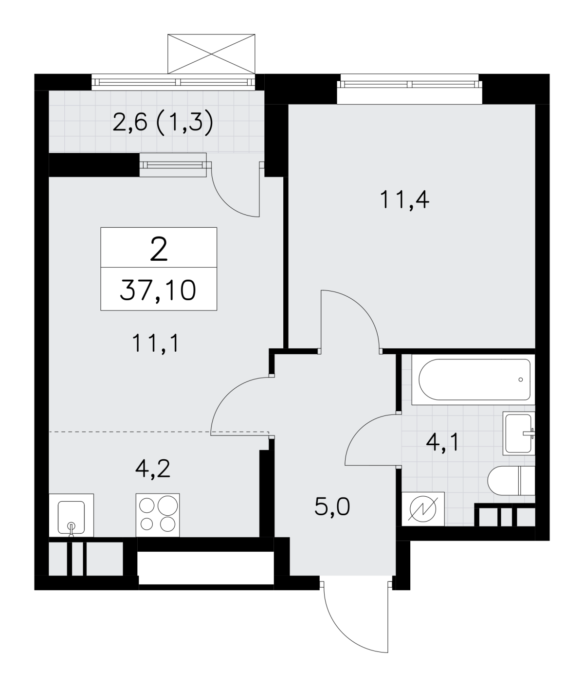 Планировка 2-комнатная квартира в ЖК "Прокшино"