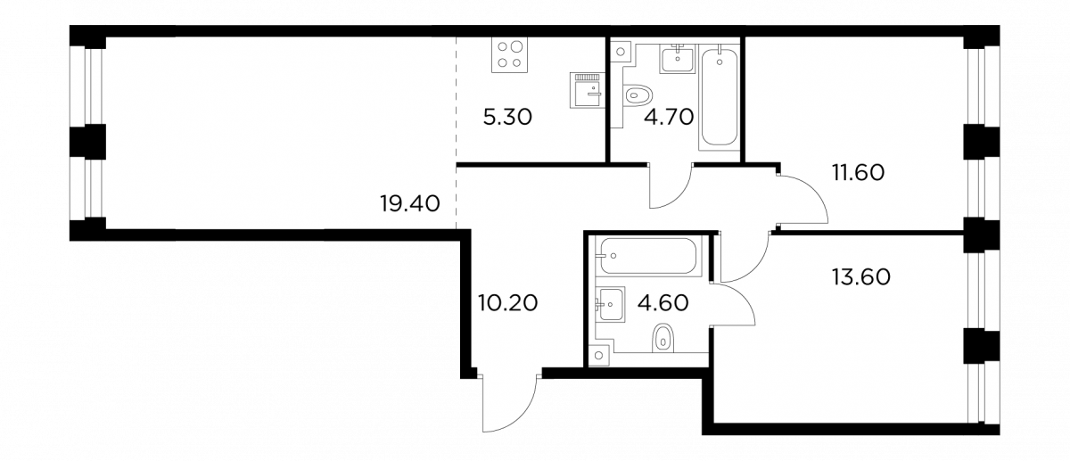 Планировка 3-комнатная квартира в ЖК INJOY (Инджой)