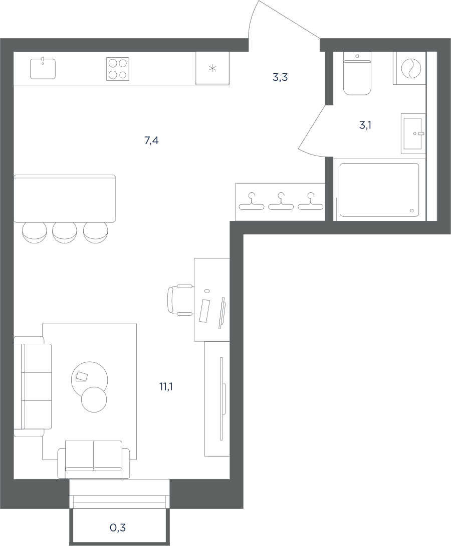 Планировка Студийная планировка в ЖК "Равновесие"