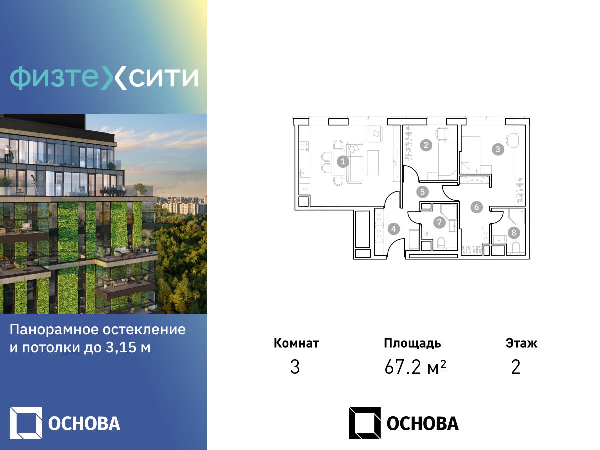 Планировка 3-комнатная квартира в ФизтехСити