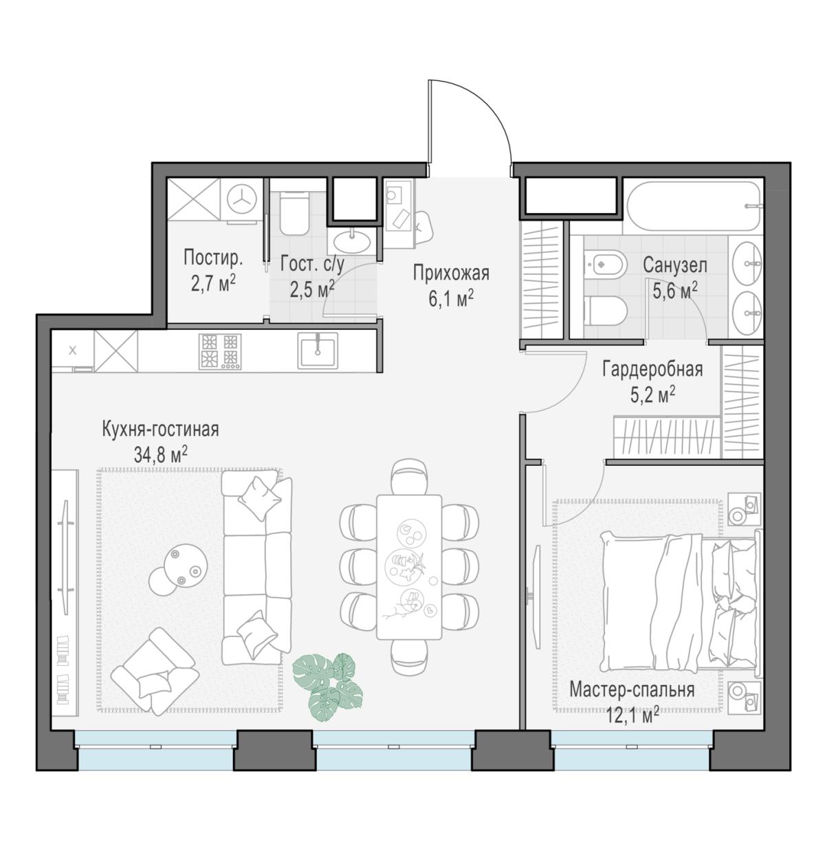 Планировка 3-комнатная квартира в ЖК West Garden (Вест Гарден)