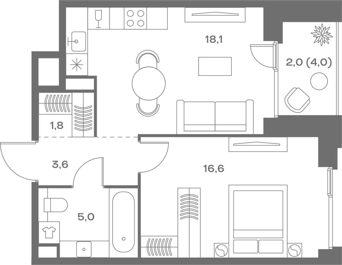 Планировка 1-комнатная квартира в ЖК Soul (Соул)