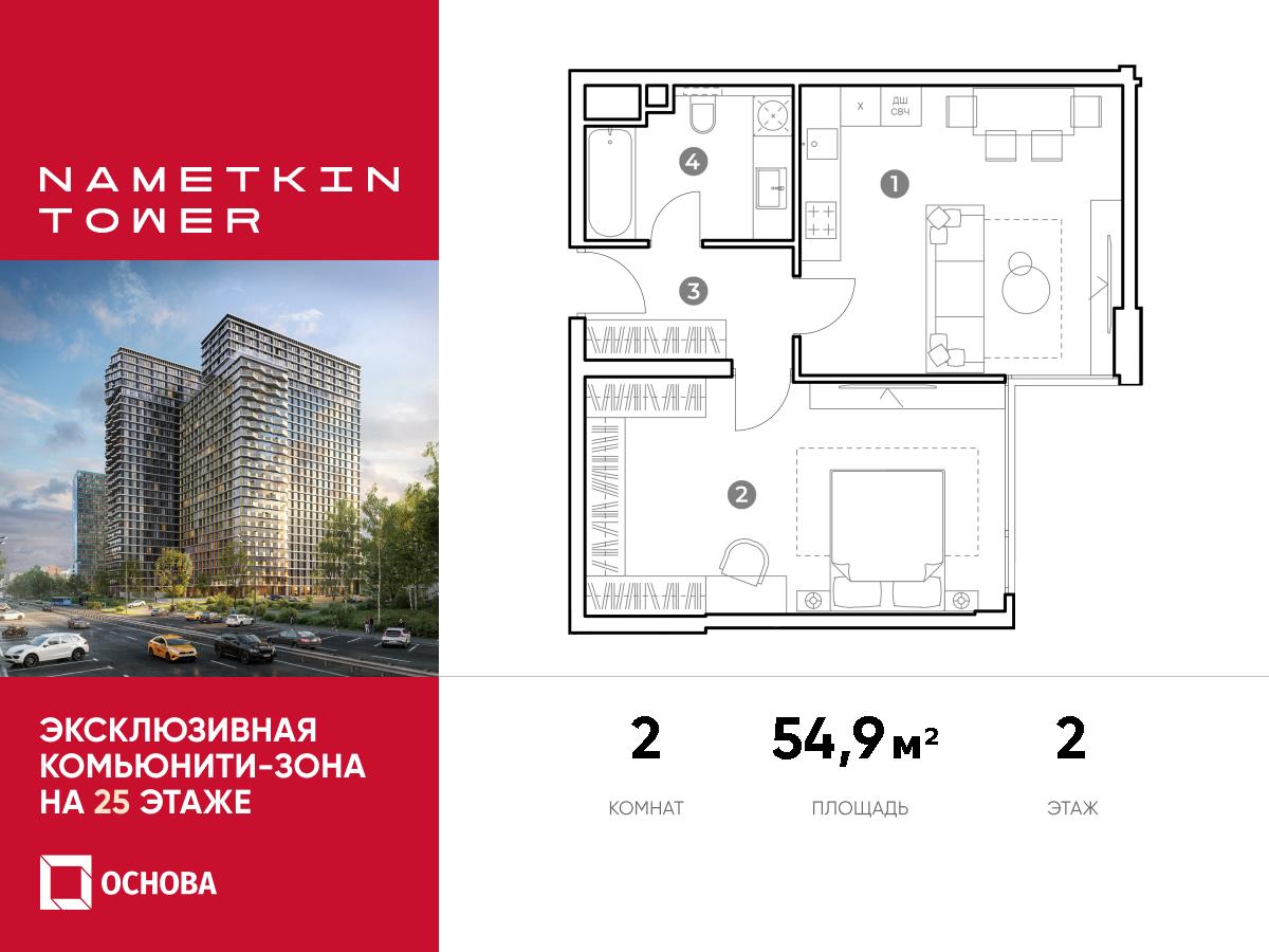 Планировка 2-комнатная квартира в ЖК Nametkin Tower (Наметкин Тауэр)
