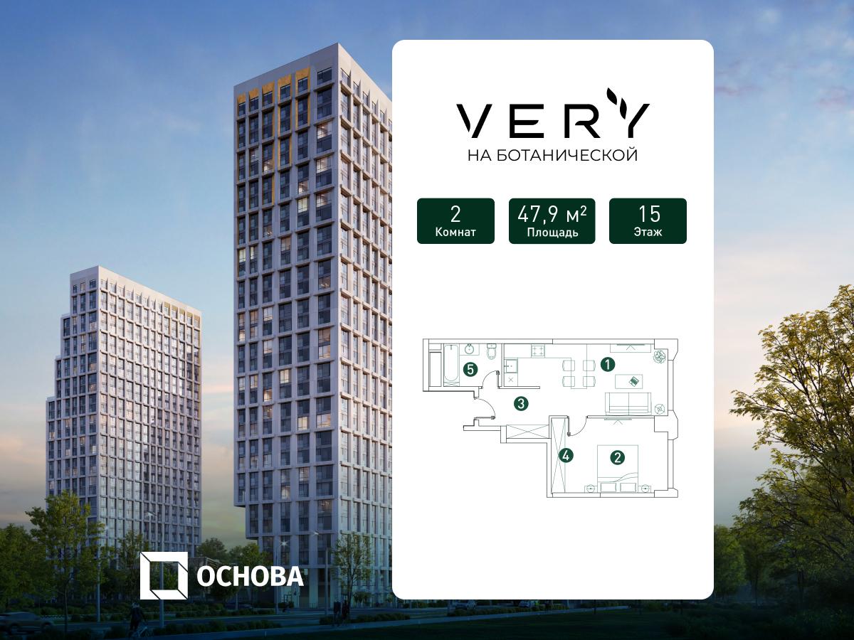 Планировка 2-комнатная квартира в ЖК "ВЭРИ" (Ботанический сад)