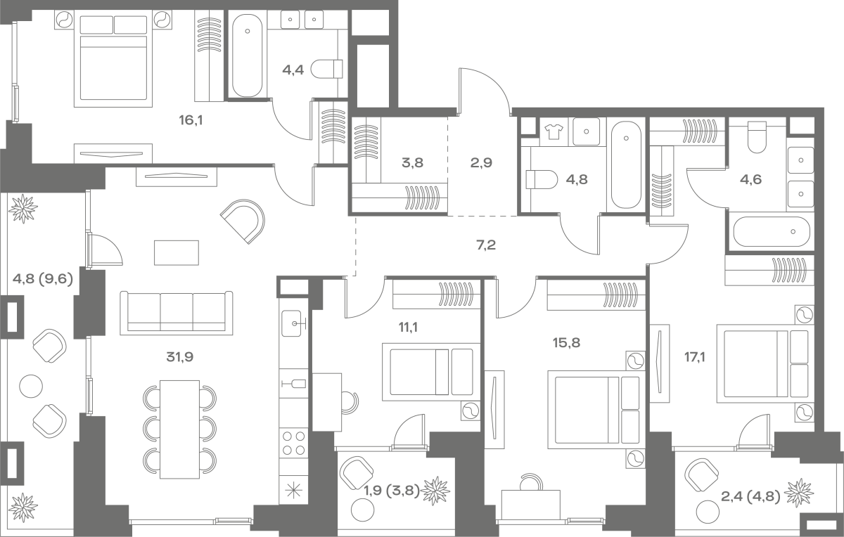 Планировка 4-комнатная квартира в ЖК Soul (Соул)