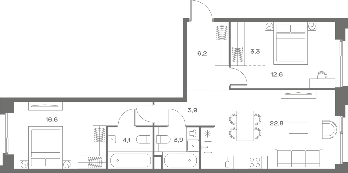 Планировка 2-комнатная квартира в ЖК Soul (Соул)