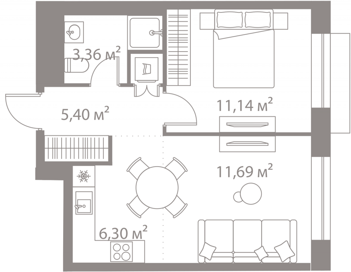 Планировка 1-комнатная квартира в Жилой квартал "LIFE Варшавская" (Лайф Варшавская)