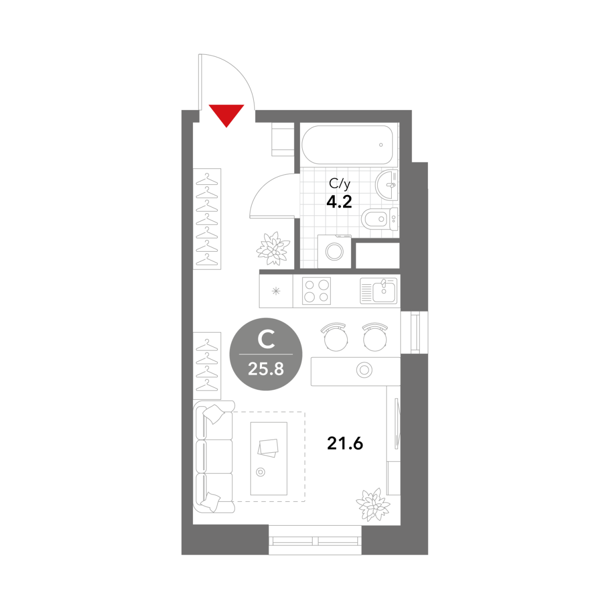 Планировка Студийная планировка в ЖК Voxhall (Воксхолл)
