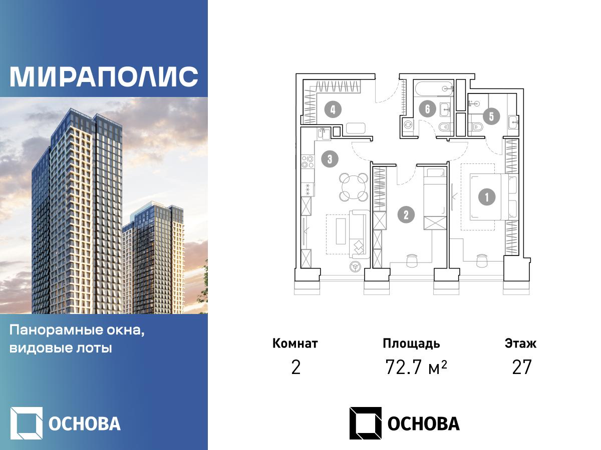 Планировка 2-комнатная квартира в МИРАПОЛИС