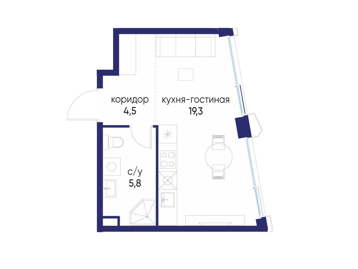 Планировка Студийная планировка в ЖК "Остров"