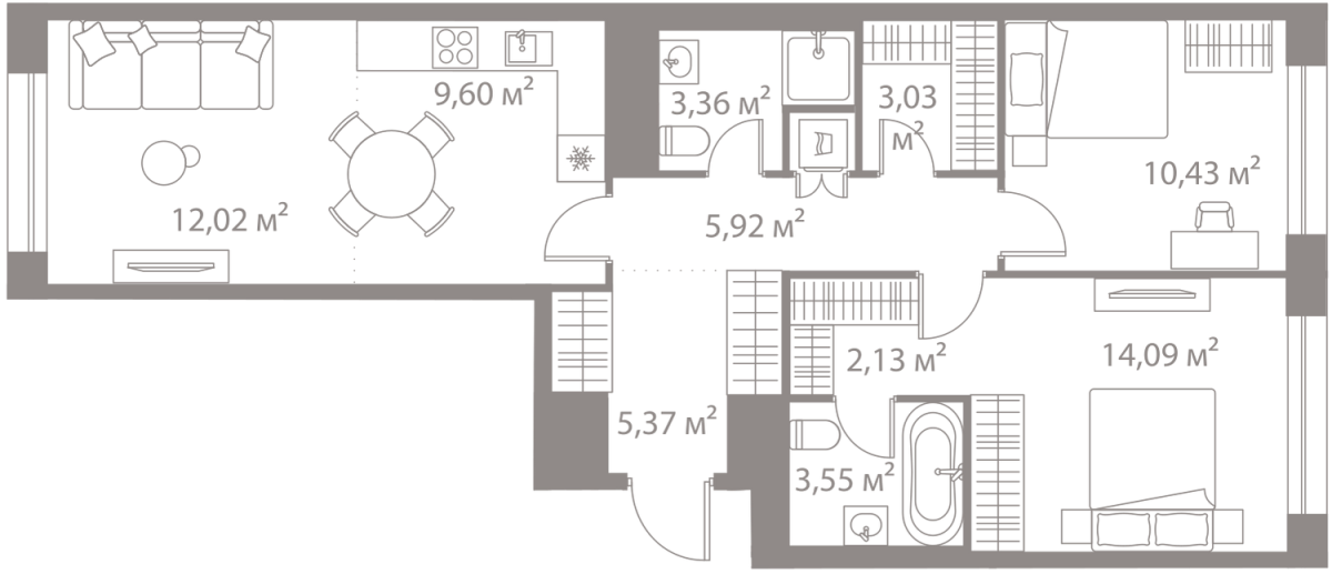 Планировка 2-комнатная квартира в Жилой квартал "Лайф Варшавская" (LIFE Варшавская)