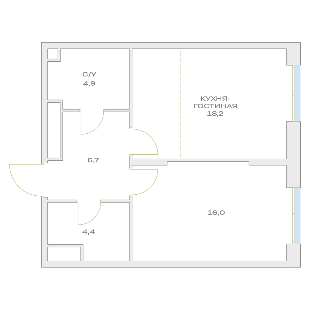 Планировка 2-комнатная квартира в ЖК "Детали"