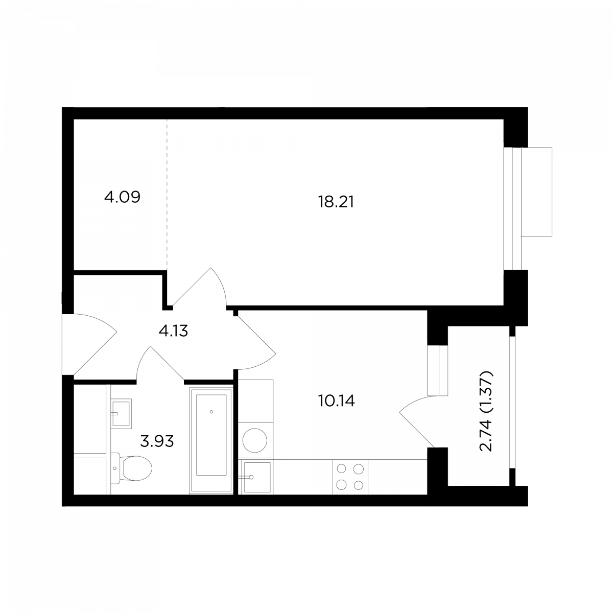 Планировка 1-комнатная квартира в ЖК TopHills (ТопХиллс)