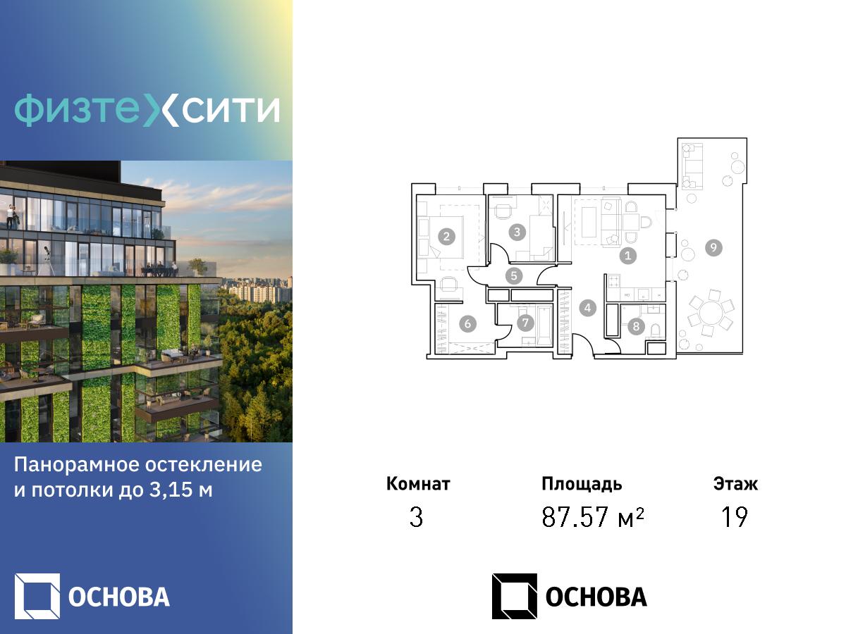 Планировка 3-комнатная квартира в ФизтехСити