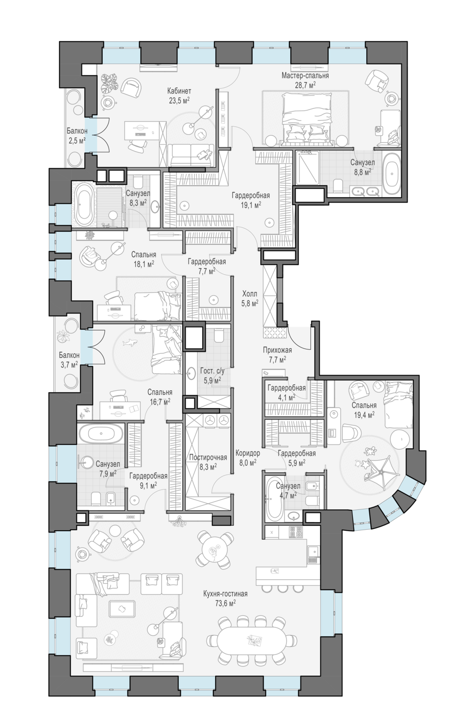 Планировка Многокомнатная квартира в Клубный дом "Чистые Пруды"