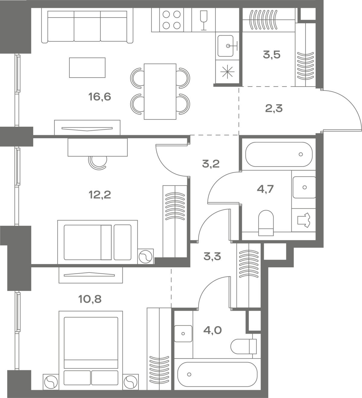 Планировка 2-комнатная квартира в ЖК Soul (Соул)