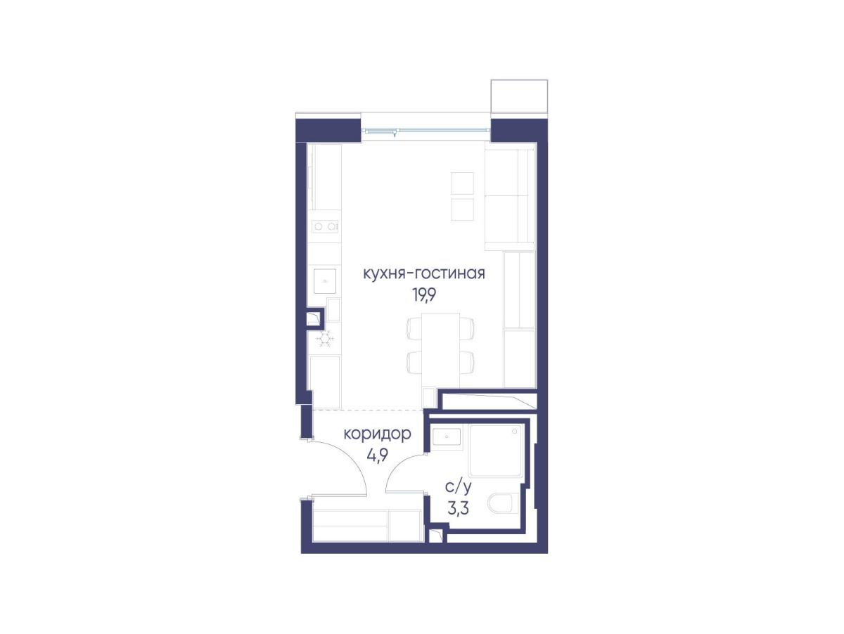 Планировка Студийная планировка в ЖК "Символ"