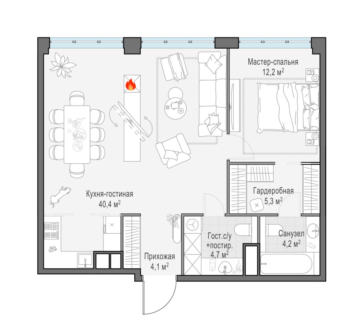 Планировка 3-комнатная квартира в ЖК West Garden (Вест Гарден)