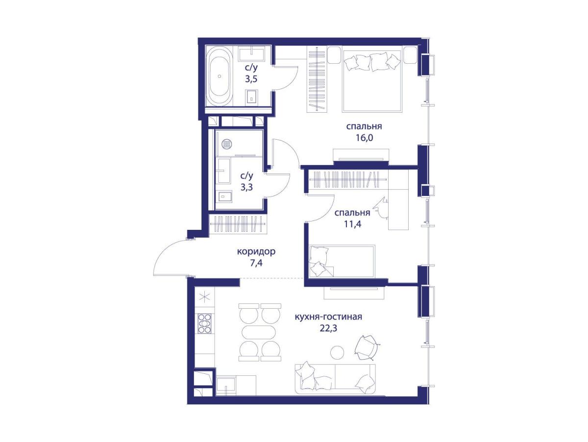Планировка 2-комнатная квартира в ЖК "Событие"