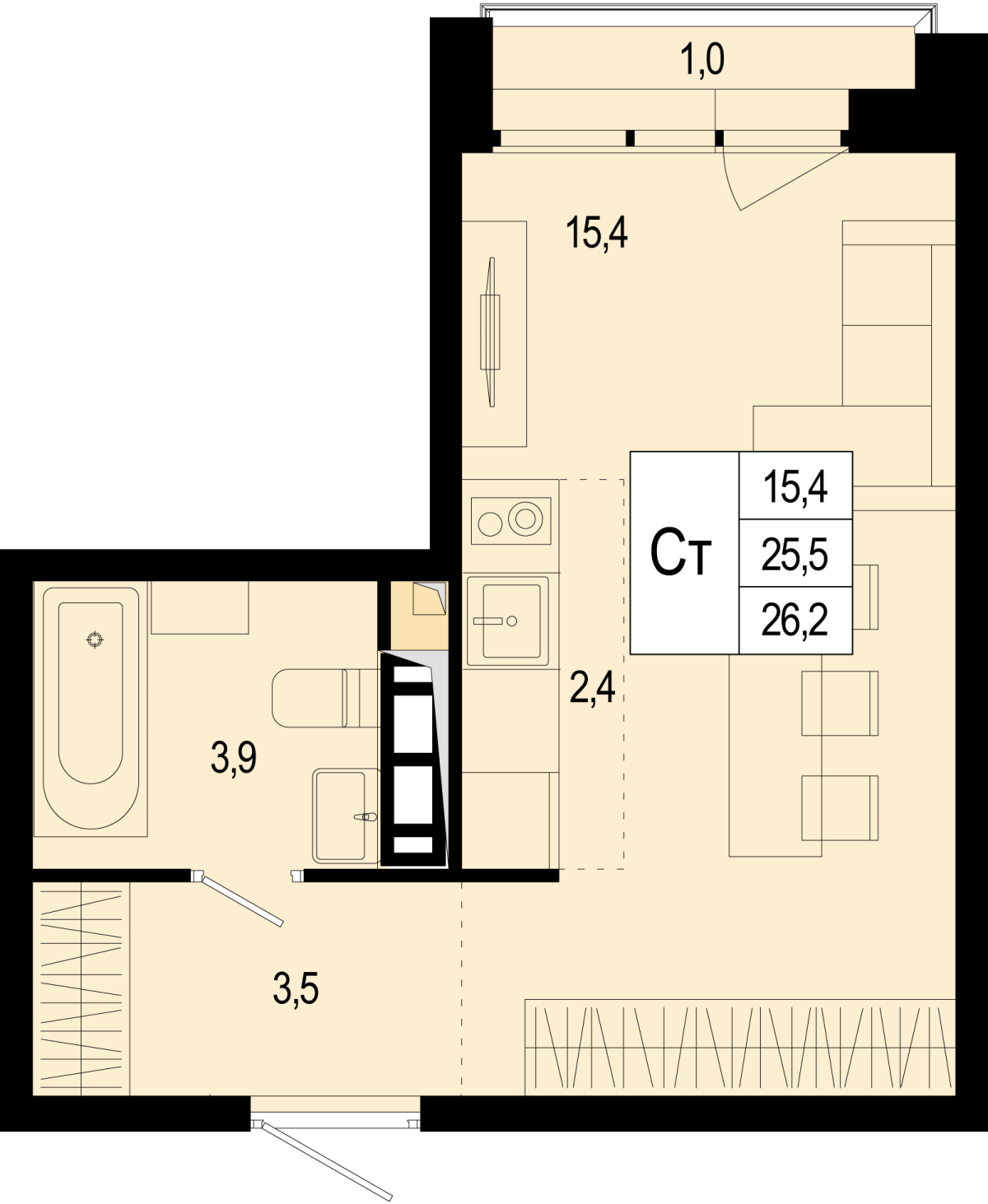 Планировка Студийная планировка в ЖК "Новая Щербинка"