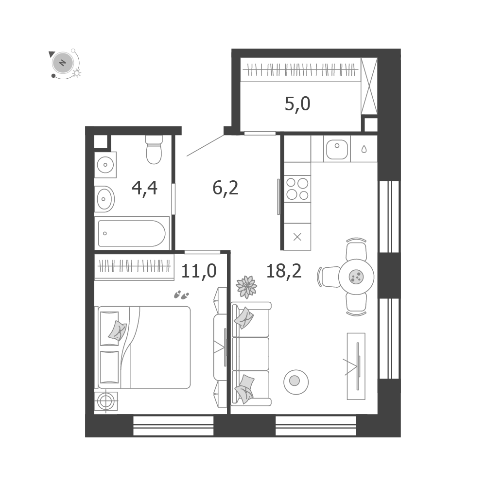 Планировка 1-комнатная квартира в ЖК Shagal (Шагал)