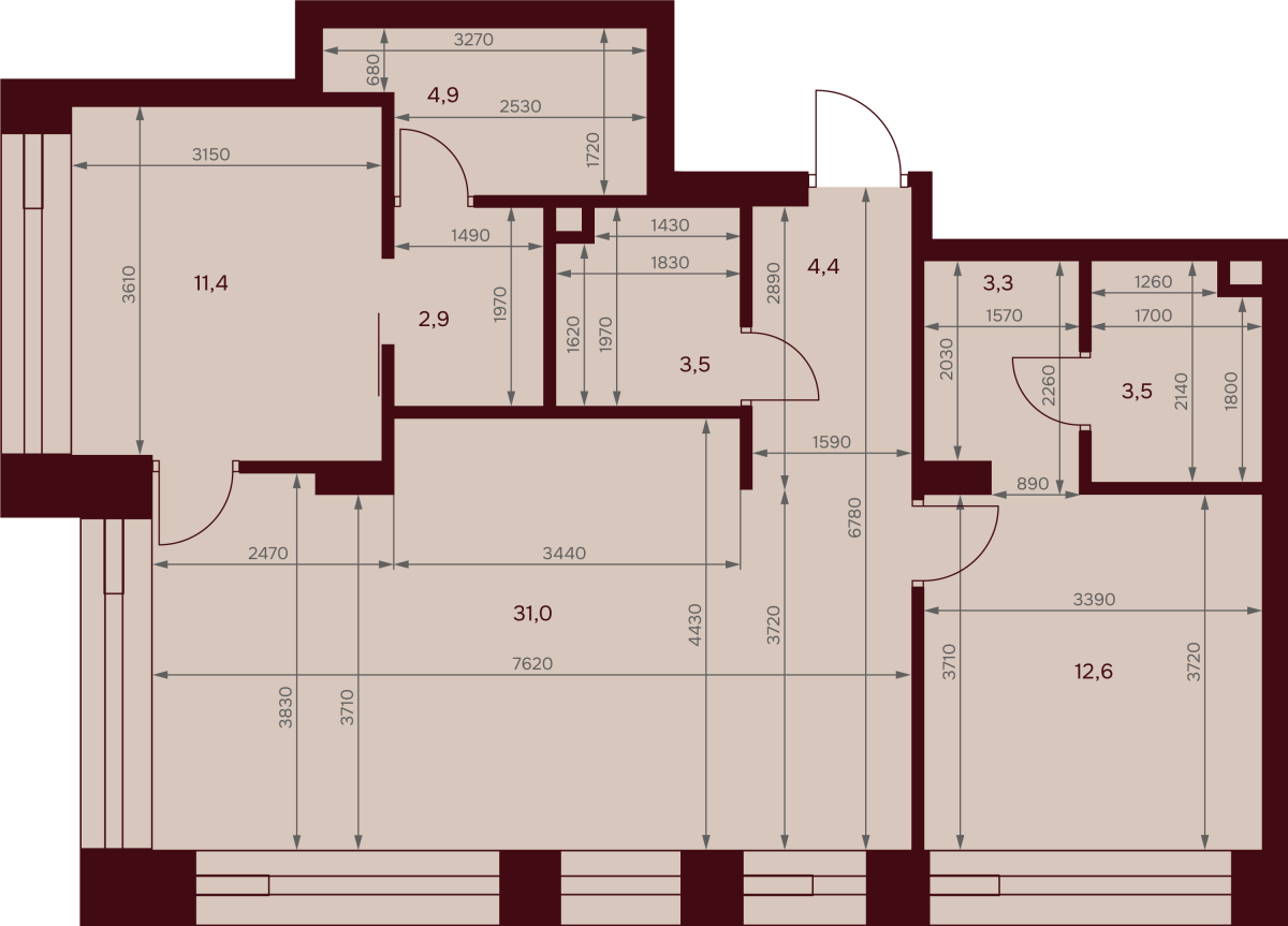 Планировка 2-комнатная квартира в ЖК "Дом 7 Даниловский"