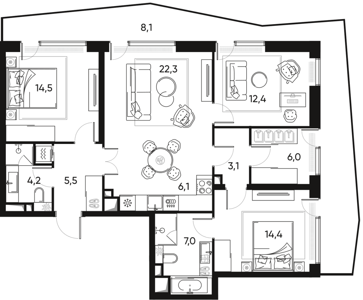 Планировка 4-комнатная квартира в ЖК "ПРАЙД" (Pride)