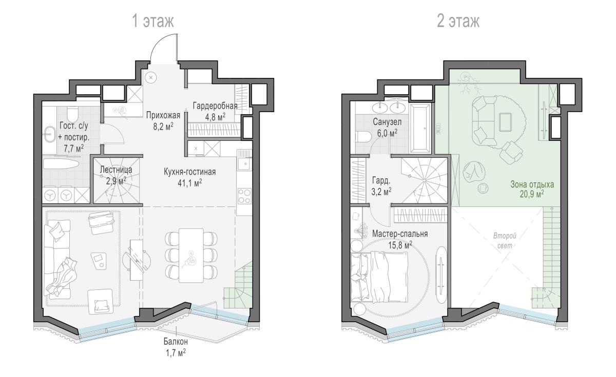 Планировка 2-комнатная квартира в ЖК "Тишинский бульвар"