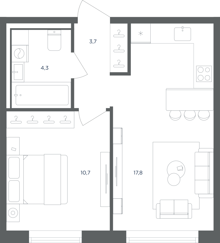 Планировка 1-комнатная квартира в ЖК "Равновесие"