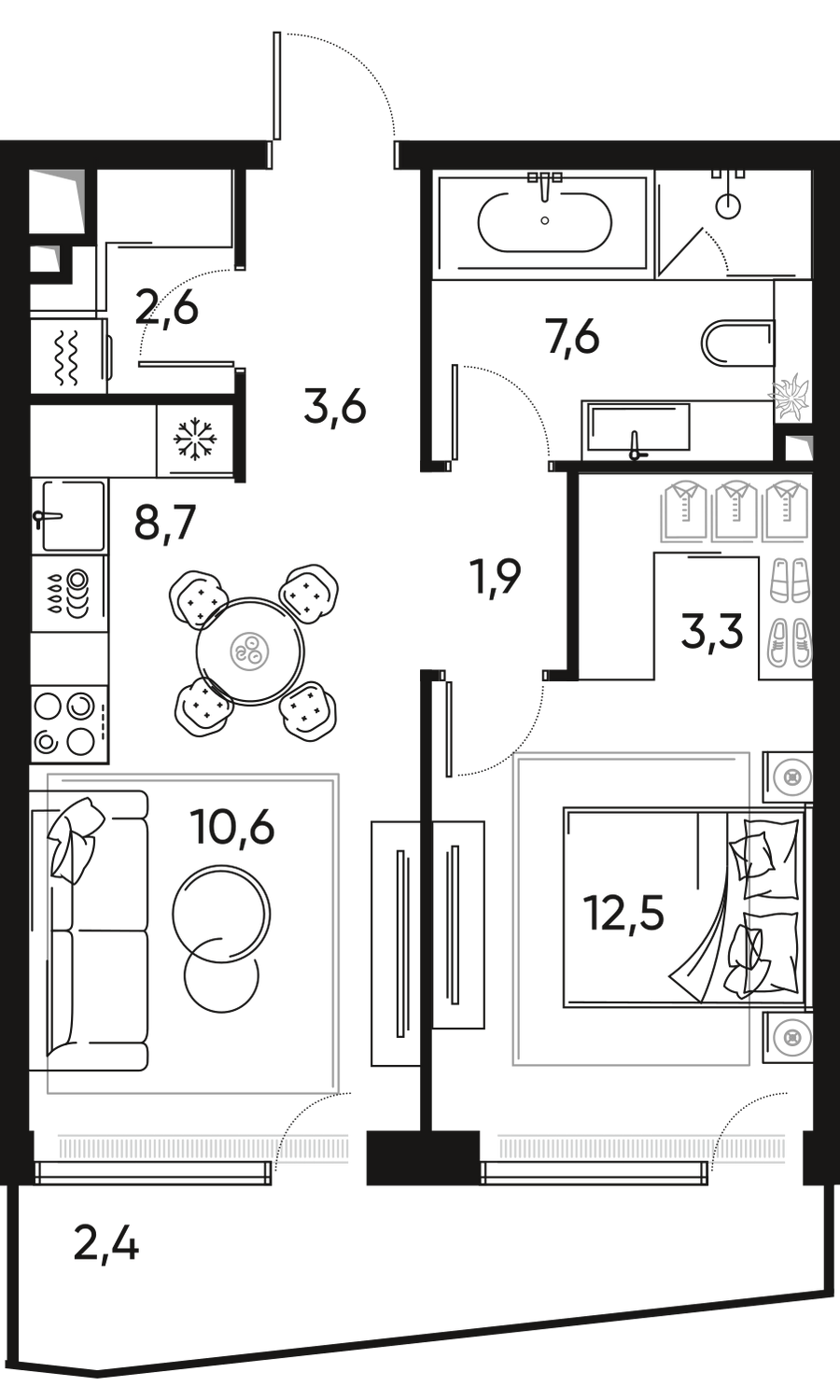 Планировка 2-комнатная квартира в ЖК "ПРАЙД" (Pride)