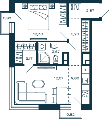 Планировка 1-комнатная квартира в ЖК "М_5"