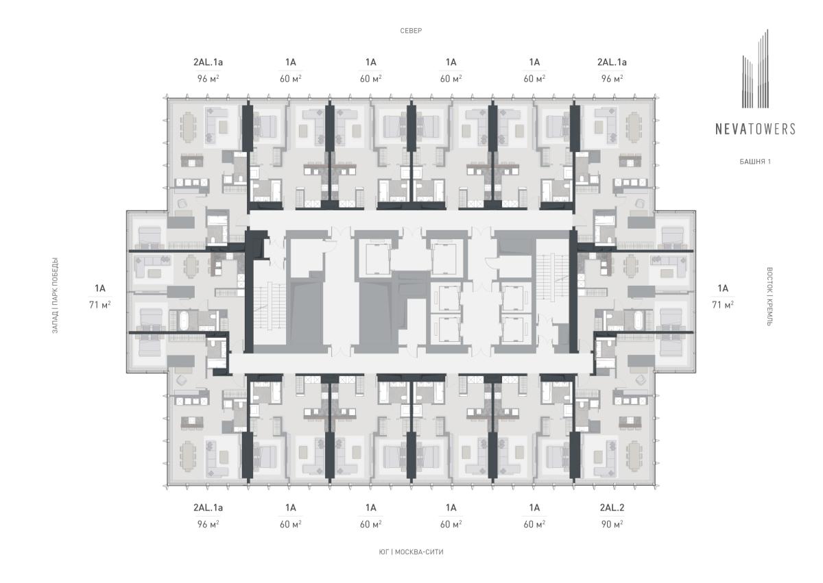 Планировка 2-комнатная квартира в ЖК NEVA TOWERS (НЕВА ТАУЭРС)