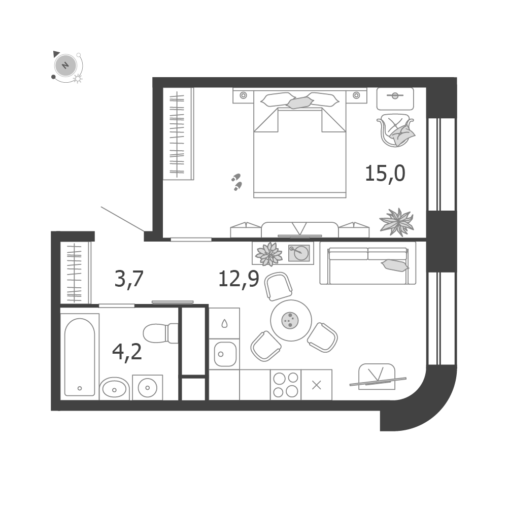 Планировка 1-комнатная квартира в ЖК Shagal (Шагал)