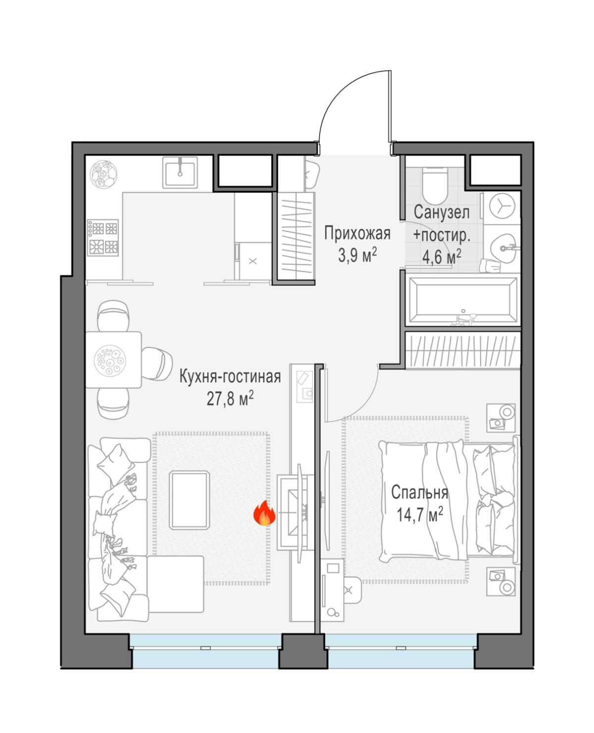 Планировка 2-комнатная квартира в ЖК West Garden (Вест Гарден)