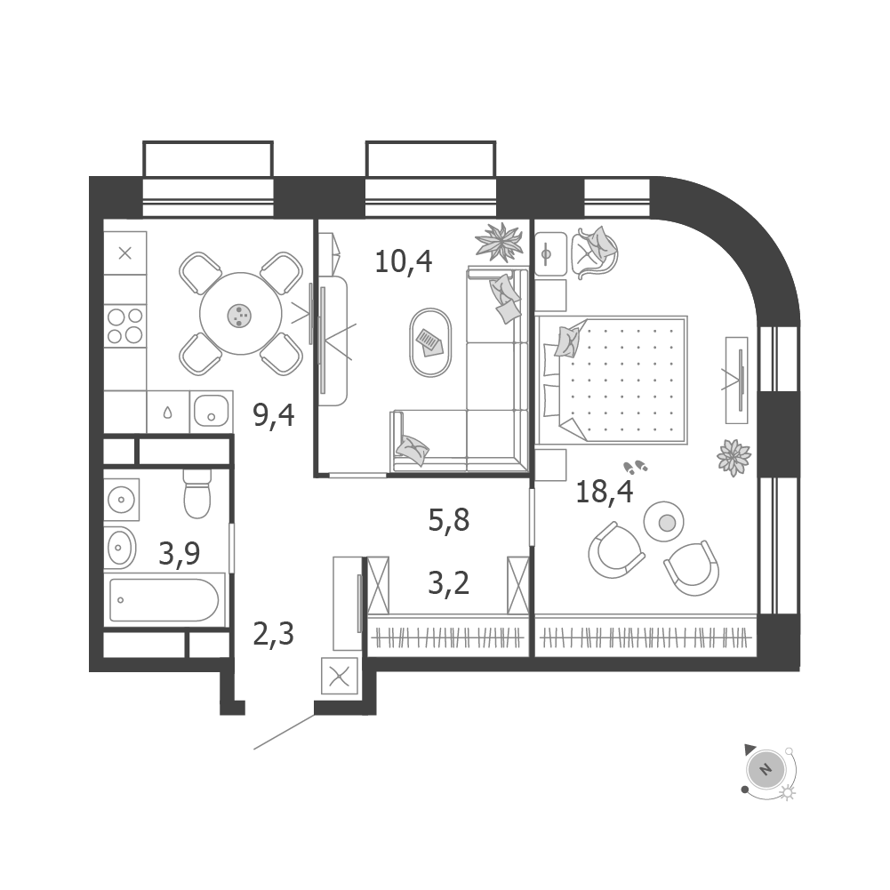 Планировка 2-комнатная квартира в ЖК Shagal (Шагал)